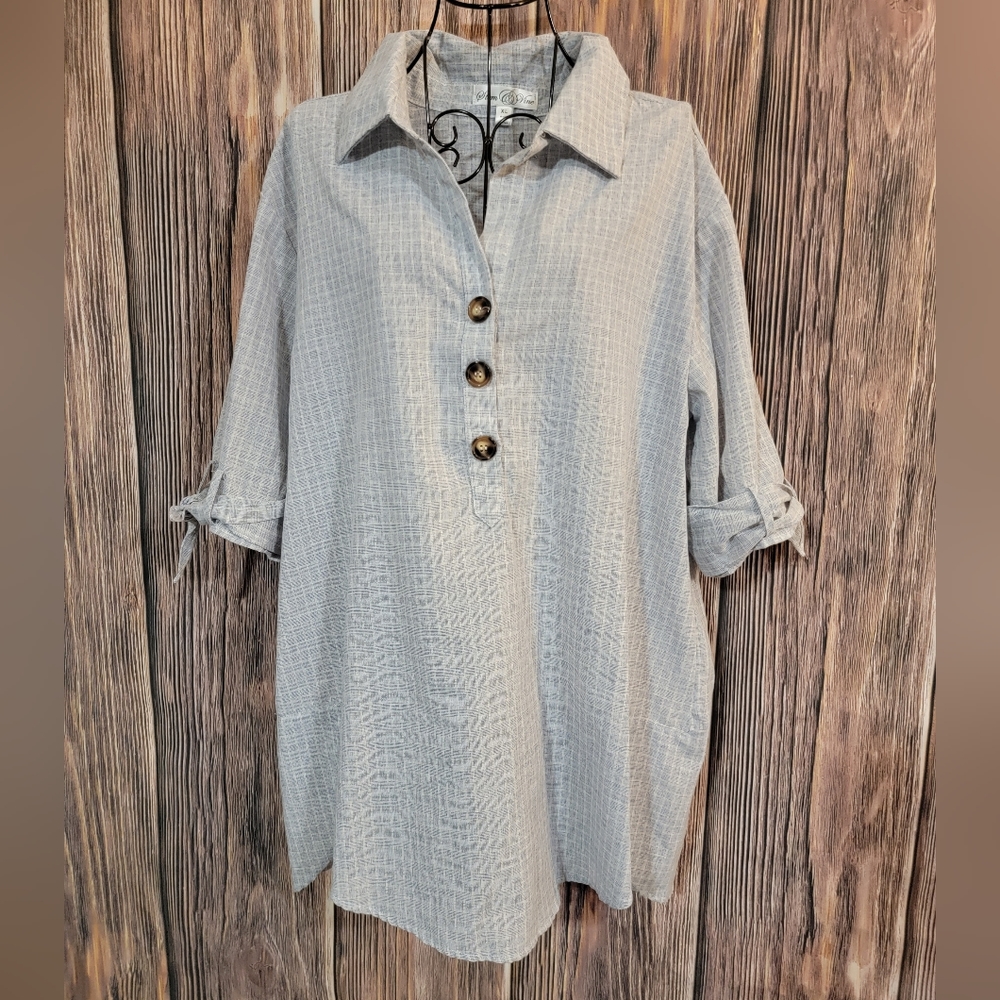 Long blue linen blouse XL